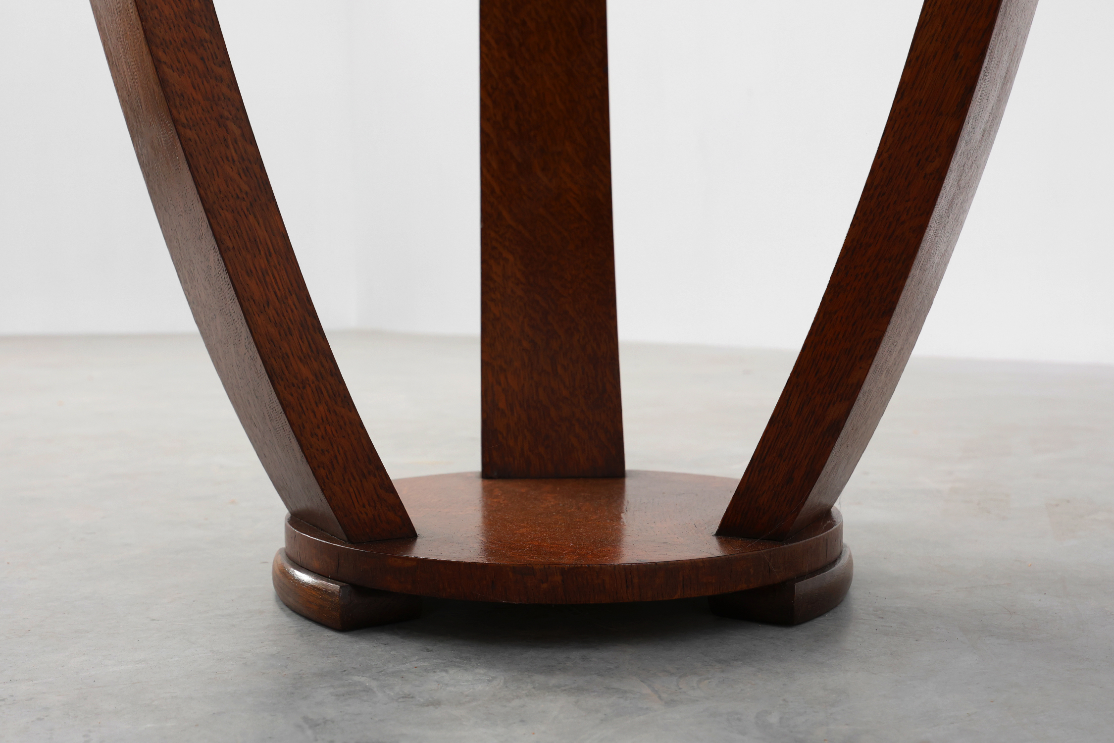 Art Deco side table in wood and chess style veneered top, France ca. 1940thumbnail